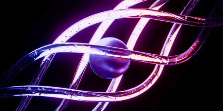 Purple and blue glowing chromosome for biology and chemistry theme, technology innovation in...