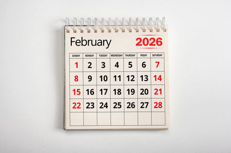 February 2026 calendar on clean white background, concept of winter time management and scheduling, planning business meetings and personal events for monthの写真素材