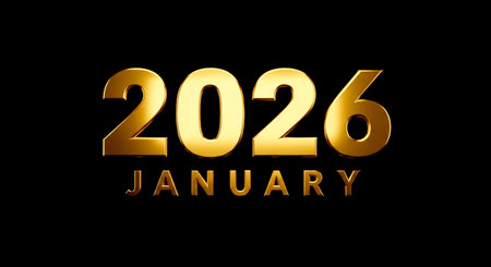 Luxury metallic typography for 2026 and January word, business planning and schedule banner for...