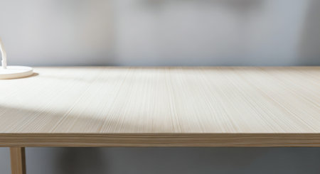 Minimalist table top for product display. Background for remote work, minimalist design, or presentation backdropの写真素材