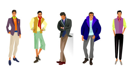 Vector illustration of a five fashionable guysのイラスト素材