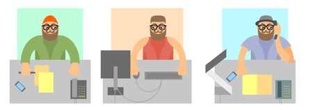 Vector illustration of a three hipster workingのイラスト素材