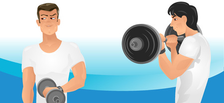 Vector illustration of a two man doing exercisesのイラスト素材