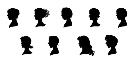 Vector illustration of a nine faces silhouettesのイラスト素材