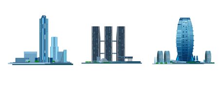 Vector illustration of a three modern buildingのイラスト素材