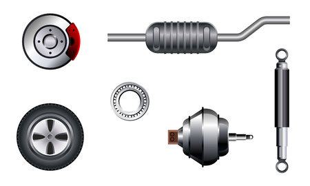 Vector illustration of a six auto parts setのイラスト素材