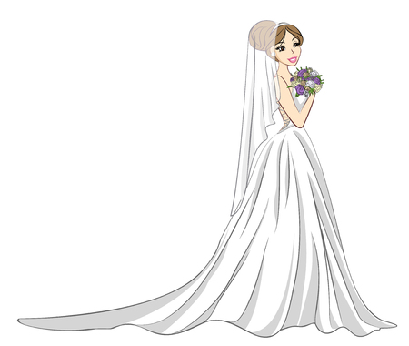 Vector illustration of a bride with bouquetのイラスト素材