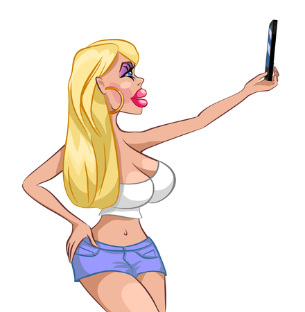 Vector illustration of a girl doing selfieのイラスト素材