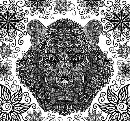 Vector illustration of a tiger muzzle ornamentのイラスト素材
