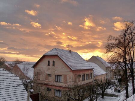 Sunset in winterの写真素材