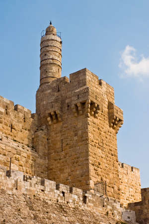David's ancient tower in old city of Jerusalemの写真素材