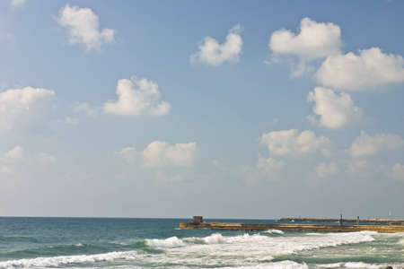 pier in the Old Port of sun lit sunset beach shoreの写真素材