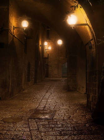 Night streets of ancient city shined by lanternsの写真素材