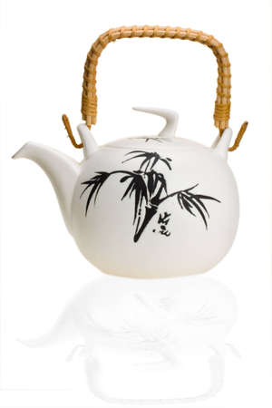 Ceramic teapot, Chinese-style on a white backgroundの写真素材