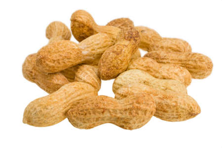 peanuts in the shell on a white backgroundの写真素材