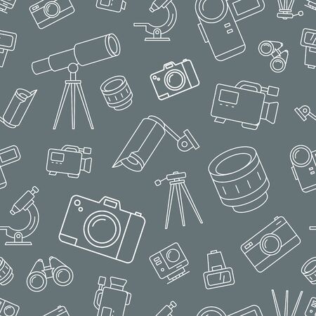 Camera background - Vector seamless pattern of Photo and Video Equipment for graphic designのイラスト素材