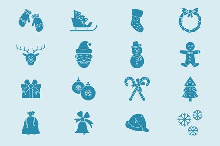 Christmas holiday Icons set - Vector solid silhouettes of winter decoration for the site or interfaceのイラスト素材