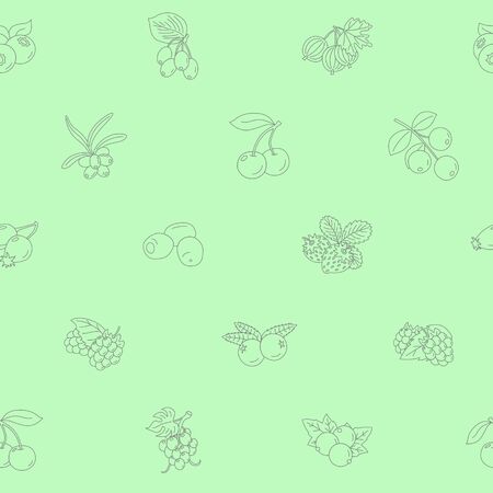 Berry background - Vector seamless pattern of strawberry, raspberry, cherry, blueberry, cloudberry, dogrose and cranberry for graphic designのイラスト素材