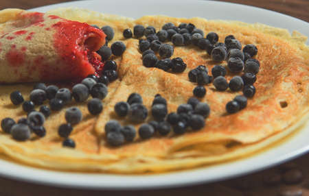 pancakes with blueberries and jamの写真素材