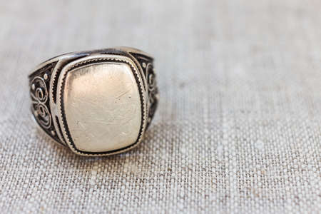antique silver ring close-upの写真素材