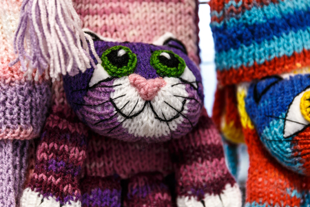 wool mittens and gloves as cats and rabbitsの写真素材
