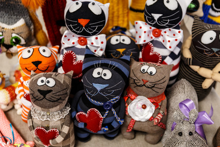 wool mittens and gloves as cats and rabbitsの写真素材