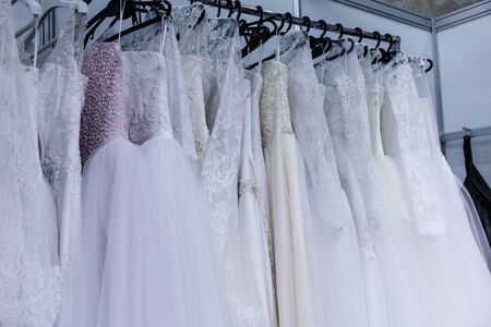 wedding dresses wedding shop on mannequinsの写真素材