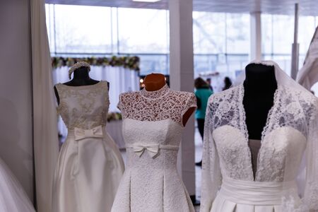 wedding dresses wedding shop on mannequinsの写真素材