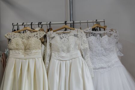 wedding dresses wedding shop on mannequinsの写真素材