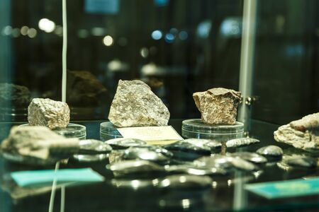 rare gems and minerals on a shelf in a souvenir shop and magicの写真素材