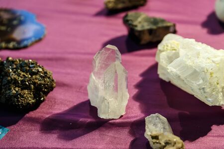 rare gems and minerals on a shelf in a souvenir shop and magicの写真素材