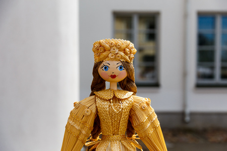 Handmade dolls made from straw at an exhibition of folk artsの写真素材