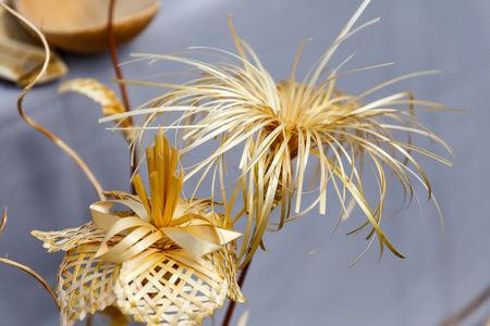 Handmade hay and flax products at the fair of folk art productsの写真素材