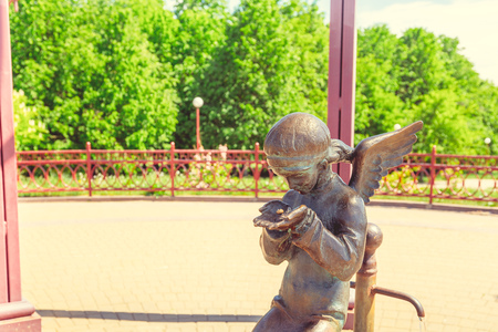 Park in the center of the city in sunny clear weather in summerの写真素材