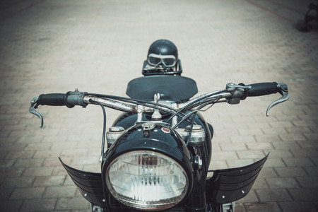 Old classic motorcycle at the exhibition of retro carsのeditorial素材