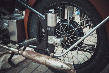 Old classic motorcycle at the exhibition of retro carsのeditorial素材