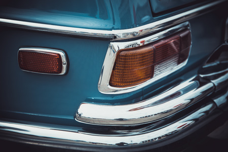 Headlights and body of an old classic car at an exhibition of vintage carsのeditorial素材