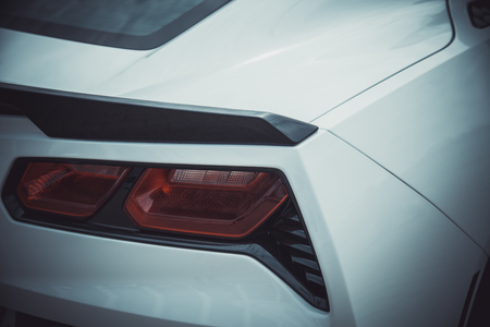 Headlights and body of an old classic car at an exhibition of vintage carsの写真素材