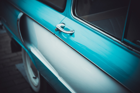 Hood and lights of the old Classic retro car at the exhibition of ancient carsの写真素材