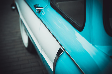 Hood and lights of the old
 Classic retro car at the exhibition of ancient carsの写真素材