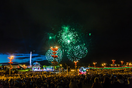 MINSK, BELARUS - MAY 4, 2017: Colorful fireworks during the celebration of the Independence Day of Belarusのeditorial素材