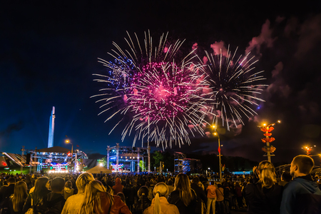 MINSK, BELARUS - MAY 4, 2017: Colorful fireworks during the celebration of the Independence Day of Belarusのeditorial素材