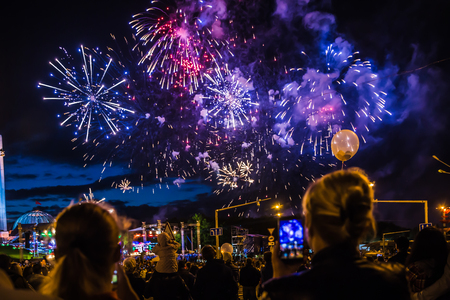 MINSK, BELARUS - MAY 4, 2017: Colorful fireworks during the celebration of the Independence Day of Belarusのeditorial素材