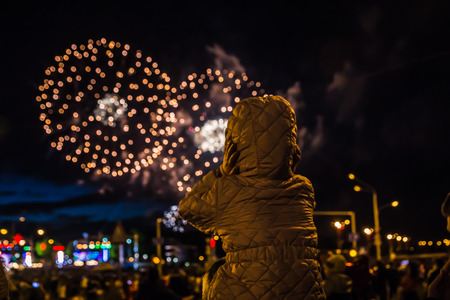 MINSK, BELARUS - MAY 4, 2017: Colorful fireworks during the celebration of the Independence Day of Belarusのeditorial素材
