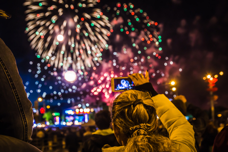 MINSK, BELARUS - MAY 4, 2017: Colorful fireworks during the celebration of the Independence Day of...