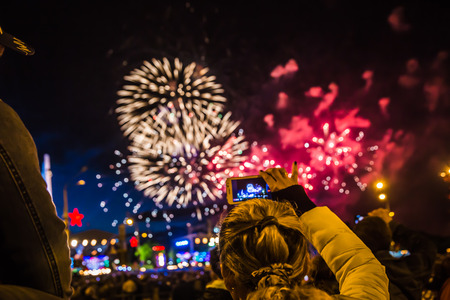 MINSK, BELARUS - MAY 4, 2017: Colorful fireworks during the celebration of the Independence Day of Belarusのeditorial素材