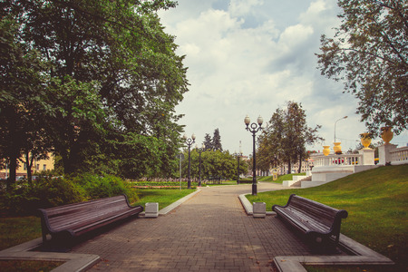 Park in the city center in sunny summer weatherの写真素材