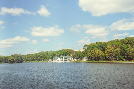 Park in the city center in bright sunny summer weatherの写真素材