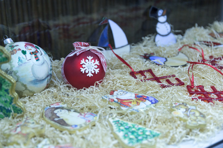 MINSK, BELARUS - OCTOBER 10, 2017: NEW YEAR AND CHRISTMAS FURNITURE TOY AND SOUVENIRS SHOPのeditorial素材