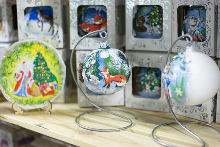 MINSK, BELARUS - OCTOBER 10, 2017: NEW YEAR AND CHRISTMAS FURNITURE TOY AND SOUVENIRS SHOPのeditorial素材